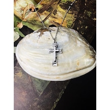 Üç Boyutlu Gümüş Kaplama Gotik Haç Kolye Çok REnkli