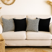 4'lü Kazayağı Desenli Siyah Kırlent Kılıf Seti 4 Al 1 Öde Modern & Bohem Dekoratif Yastık 45 x 45