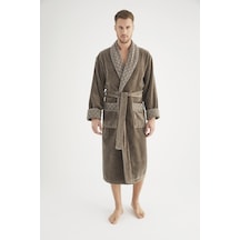 Yaka Jakarlı %100 Cotton Erkek Bornozu Haki