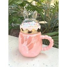 Tavşan Kapaklı Ponpon Kupa Mug Pembe