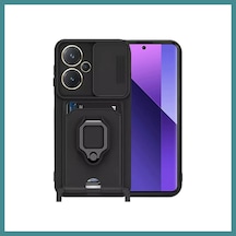 Trendexa Redmi Note 13 Pro Plus Uyumlu Kılıf Zuma Kartvizitli Yüzüklü Silikon - Siyah Mac