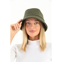 Kadın Yuvarlak Haki Kaşe Kova Şapka