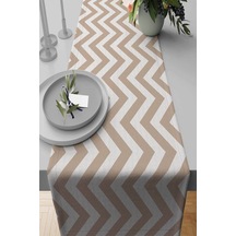 Bej Zigzag Desenli Premium Masa Örtüsü Runner Rnr139n11