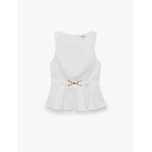Koton Slim Fit Aksesuarlı Kemer Detaylı Kolsuz Bisiklet Yaka Peplum Bluz Beyaz 6sak30142ew