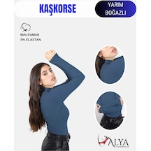 Alya Underwear Kaşkorse Yarım Boğaz Body Sweatshirt, Fitilli Kumaş, Likralı, Bordo İndigo Melanj