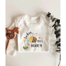 İmaj Tuğbababy Bee Honey Uzun Kol Çıtçıtlı Organik Bebek Body Beyaz