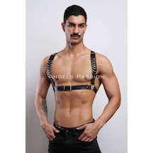 İkikareshop D Halka Detaylı Şık Erkek Göğüs Harness, Erkek Deri T-shirt Aksesuar - Brfm92