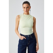 ETHIQUET CANISA Kadın Slim Fit Sıfır Kol Yuvarlak Yaka Düz Renk Sarı Atlet