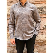 Slim Fit Uzun Kol Müslin Dijital Baskılı Hediye Kutulu Erkek Gömlek Fs-004599 - Antrasit-3364