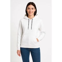 Üç İplik Kapüşonlu Kanguru Çepli Sweatshirt Hoodie - Beyaz Beyaz