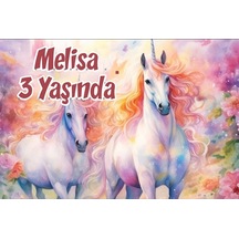 Büyük Unicornlar Temalı Doğum Günü Afişi 35x50 Cm