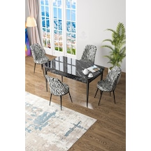 Canisa Concept Zen Serisi 80x132 Mdf Açılabilir Siyah Mermer Desen Masa Takımı Ve 4 Zebra Sandalye Masa Siyah Mermer Desen 4 Zebra Desen Sandalye