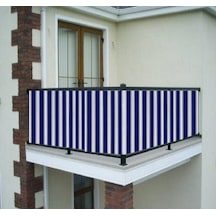Ceylan Home Balkon Demiri Perdesi Kuş Gözü Mavi Beyaz Çizgili Kahverengi