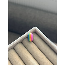Çizgili Mavi,sarı,kırmızı, Pembe Renkli Murano Charm Gümüş