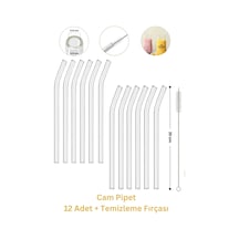 Cam Pipet 12 Adet Ve Pipet Temizleme Fırçası, Cam Bardak Pipeti, Kalın Cam Pipet