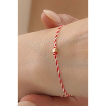 14 Ayar Altın Mini Küp Marteniçka Kırmızı Beyaz İpli Bileklik Sarı Altın