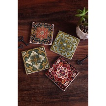 Pinecone Desen Taş Bardak Altlığı Masaüstü Koruyucu Altlık 4 Parça Set 10x10cm Stone Coasters SC498