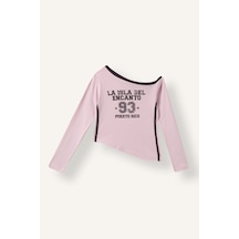 Defacto Fashıon Fıt Kayık Yaka Slogan Baskılı Ribana Uzun Kollu Tişört Kız Çocuk I8452a826aupn180 Pembe-pn180