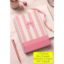 Pembe Sert Kapak Spiralli Çizgili Defter 17x24cm 120 Yaprak 1 Adet Not Defteri Okul Büro Ofis Defteri Sarı