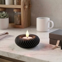 Modern Tasarım Led Tealight Yuvarlak Siyah Mumluk Dekoratif Masa Üstü Aksesuarı Siyah