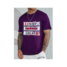 Medinenur Enjoy Baskılı Unisex Bisiklet Yaka Tshirt Mor