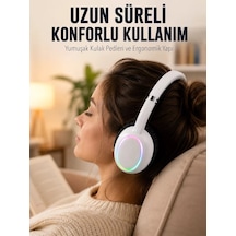 Beyaz Kablosuz Bluetooth Kulaklık Mikrofonlu Ergonomik Kulak Üstü Tasarım Diğer