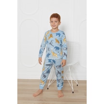 Esila Kids Erkek Çocuk Pijama Takımı Baskılı Uzun Kollu Takım 3-7 Yaş Mavi