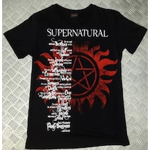 Supernatural Baskılı Unisex %100 Pamuk Siyah T-shirt SIYAH