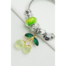 Caisya Yeşil Kiraz Charmlı Çelik Bileklik Silver