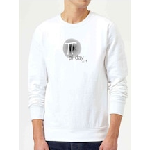 Md 200902 Pi Day Baskılı Beyaz Erkek Örme Sweatshirt