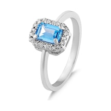 Kuyumcudukkani Yeşil Baget Taşlı "tektaş"yüzük-10437-w-blu Beyaz