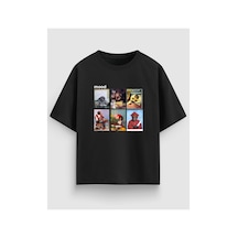 Yolo Street Mood Maymun Grafik Baskılı Oversize Siyah Beyaztişört %100 Pamuk Unisex Streetwear Siyah