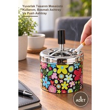 5 Adet Metal Renkli Basmalı Küllük Yuvarlak Tasarım Masaüstü Kullanım, Basmalı Ashtray Ve Push Ashtray