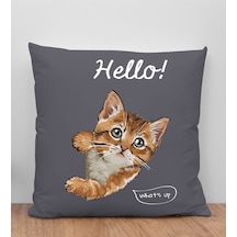 Bk Gift Kedi Tasarımlı Antrasit Kırlent Yastık, Arkadaşa Hediye, Ev Dekorasyonu, Ev Hediyesi-4
