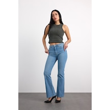 24352-70053 Kadın Hıght Waıst Flare Denim Pantolon 24352-70053 Buz Mavi