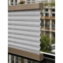 %100 Karartma Plise Perde Açık Gri Kumaş + Bronz Profil Kasa Cam Balkon Perdesi