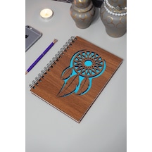 Rüya Kapanı Desenli Ahşap Defter - A5 Notebook - Günlük - Çizgisiz Anı Defteri Ahşap Rengi Ceviz