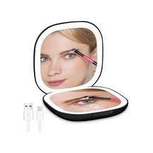 3x Büyütme Özellikli Kompakt Ayna, Taşınabilir Cep Aynası, Çift Taraflı Led Işıklı Makyaj Aynası, Usb-c Şarj Edilebilir Seyahat Aynası Siyah Diğer