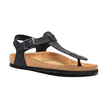 Comfortfusse Gerda - Kadın Ortopedik Hakiki Deri Sandalet Siyah Nubuk Deri
