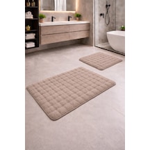 Buççin Online Mağaza Modern Bubble Yumuşak Banyo Klozet Takımı Yıkanabilir Kaymaz Tabanlı Polyester Kalın 12 Mm + Kahve Çok Renkli