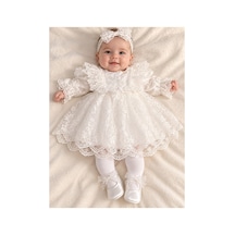 Pugi Baby Kız Bebek Abiye Mevlüt Elbisesi 4021 Beyaz Beyaz