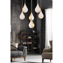 Biana 6'lı Yuvarlak Gold Damla Başlıklı Modern Salon Led Avize Altın