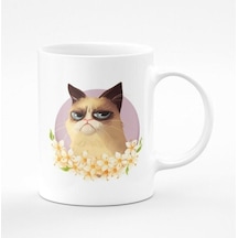 Grumpy Uykucu Kedi Baskılı Kupa Bardak Beyaz