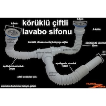 Çiftli Lavabo Sifonu Körüklü Sifon İki Kafalı Lavabo Borusu Pasla