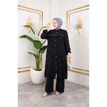 Ayrobin Kumaş İnci Detaylı Takım / T112 - Siyah Siyah