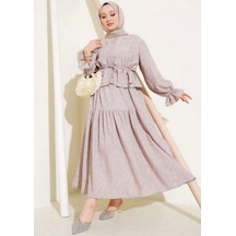 Lovie Moda Kadın Bel Büzgülü Takım Bej