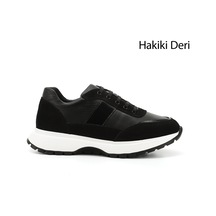 Gönderi(R) Gönderi R Siyah Dolgu Taban Lastik Bağcıklı Hakiki Deri Sneaker Siyah