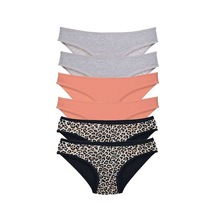 6 Adet Likralı Kadın Slip Külot Leopar Gri Pudra