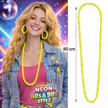 Neon Sarı Boncuk Kolye 80 Cm Retro 80 Ler 90 Lar Parti Aksesuarı 5324