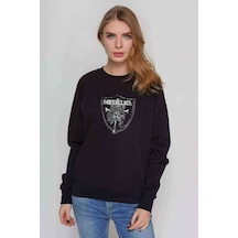 Metallica Heavy Metal Logo Baskılı Siyah Kadın Sweatshirt